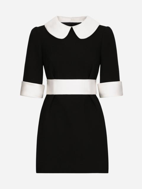 Short wool crepe dress with satin details