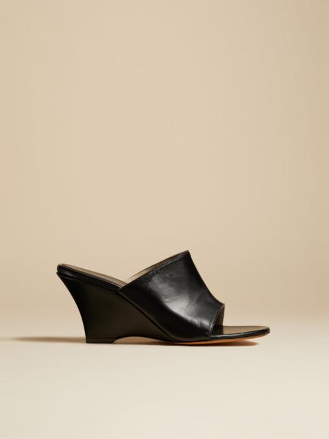 KHAITE The Marion Wedge Sandal in Black Leather