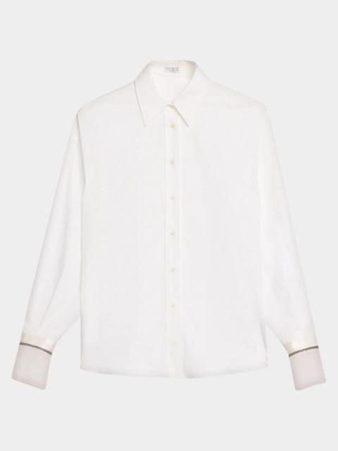 Brunello Cucinelli Monili Sheer-Cuff Cotton Button-Down Shirt