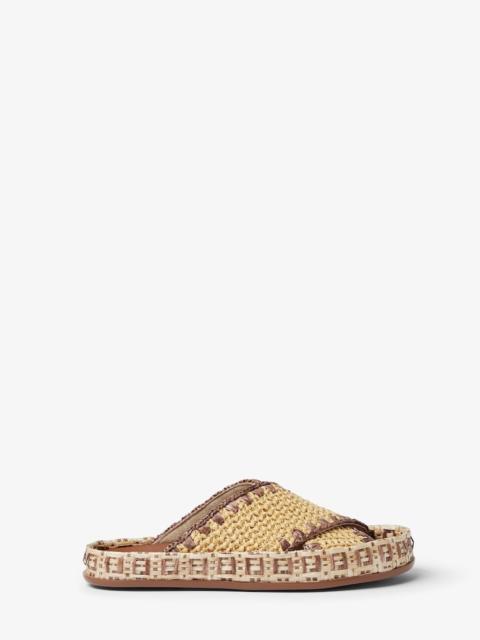 FENDI Fendi Beige raffia-effect material slides