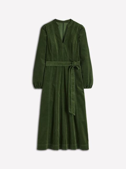 BODEN Ros Panelled Cord Midi Dress-Green Fir