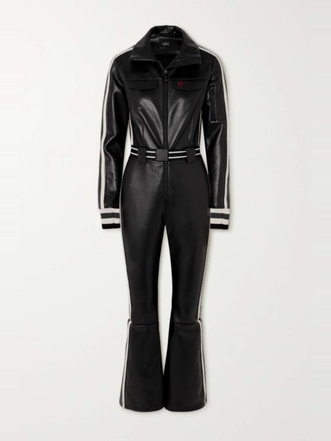 Crystal merino wool-trimmed faux leather ski suit