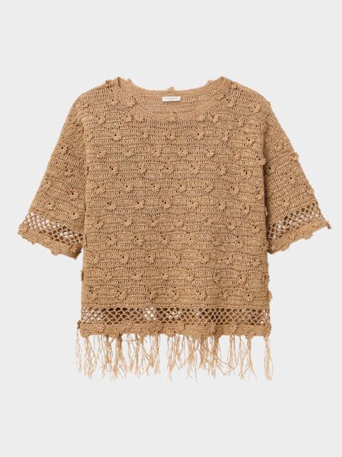 Lafayette 148 New York Floral Paper Ribbon Crochet Sweater