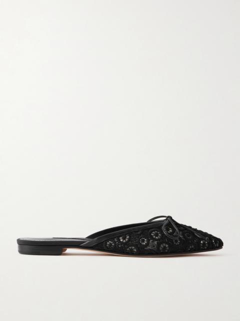 Manolo Blahnik Ballerimu Bow-detailed Leather-trimmed Lace Flats