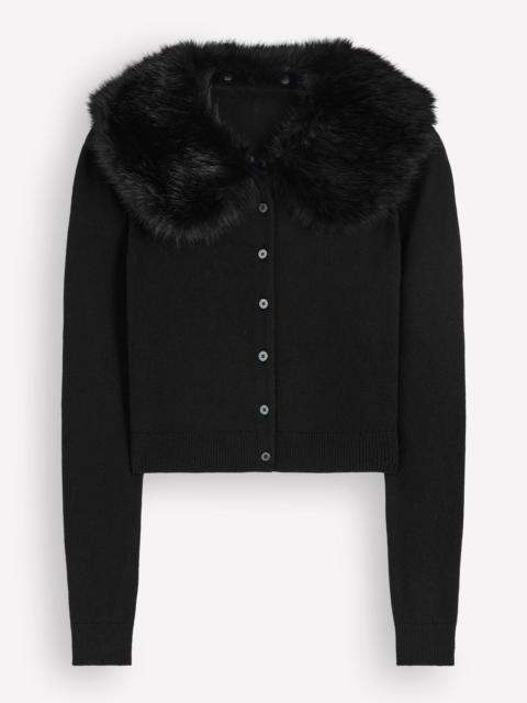 BODEN Fur Collar Cropped Cardigan-Black