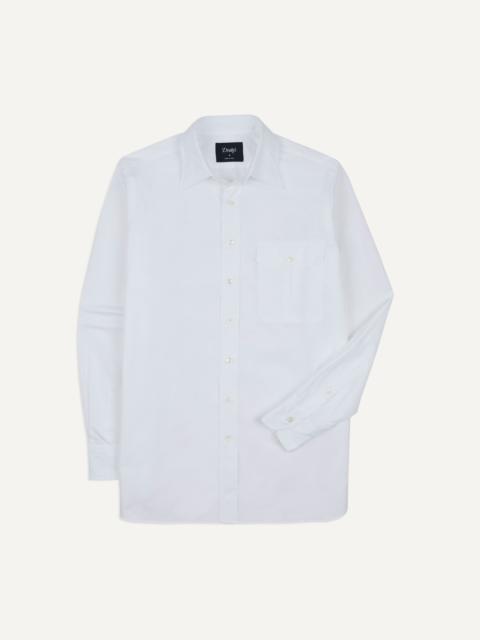 Drake's White Long Point Collar Flap Pocket Poplin Shirt