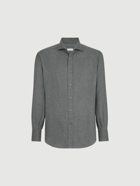 Brunello Cucinelli Stretch cotton chevron flannel shirt with spread collar