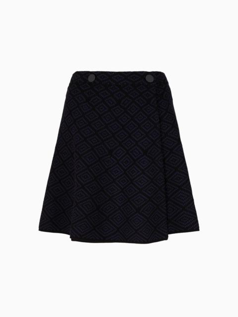 EMPORIO ARMANI Flared wrap skirt in stretch knit with a jacquard motif