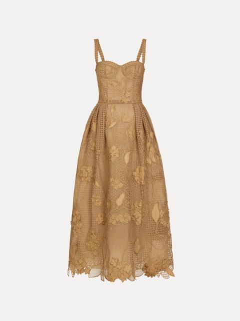 Oscar de la Renta PORCELAIN FLOWER GUIPURE LATTICE COCKTAIL DRESS