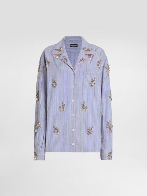Dolce & Gabbana Cotton shirt with crystal flower embroidery
