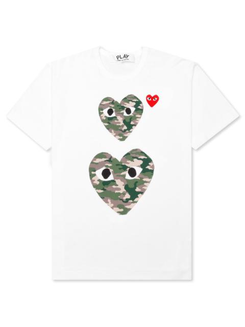 Comme des Garçons PLAY COMME DES GARCONS PLAY WOMEN'S CAMOUFLAGE DOUBLE HEART T-SHIRT - WHITE