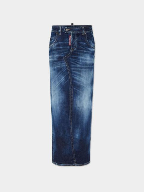 DSQUARED2 MEDIUM WASH FRONT SPLIT JEAN SKIRT