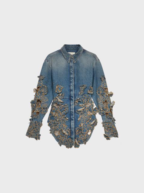 Blumarine DENIM SHIRT WITH INSET EMBROIDERY