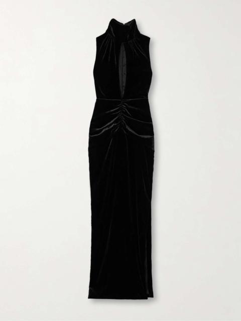 Alessandra Rich Cutout gathered stretch-velvet maxi dress