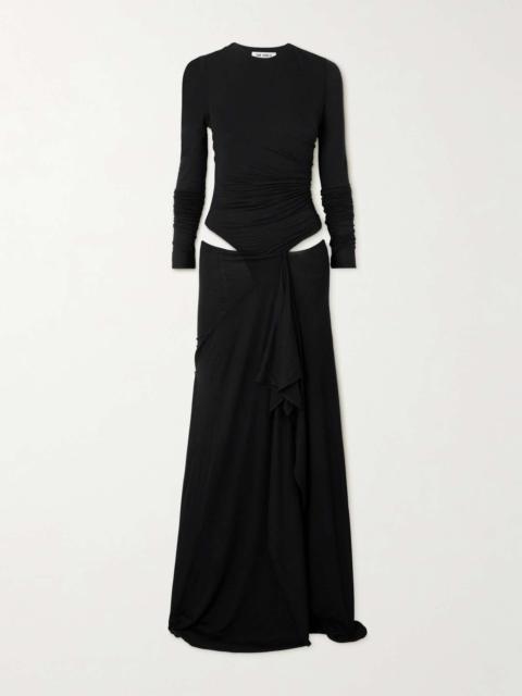 THE ATTICO Asymmetric cutout modal-blend maxi dress Black