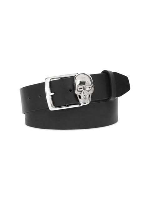 skull-buckle leather belt