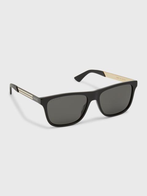 Men's Square Acetate Logo Sunglasses