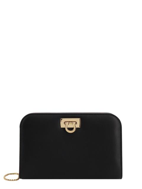 Leather shoulder bag with iconic Gancini detail