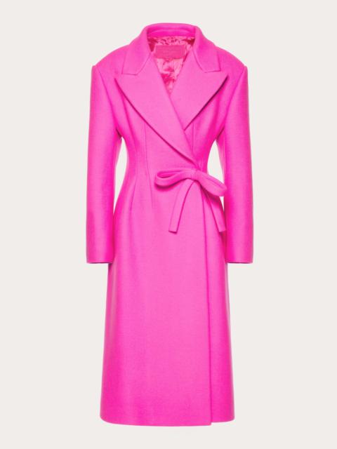 Valentino DIAGONAL DOUBLE WOOL LONG COAT WITH BOW DETAIL
