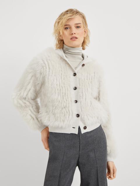 Cashmere hooded cardigan with shearling inserts