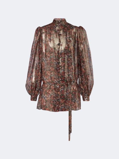 Valentino Floral silk-blend lamé blouse