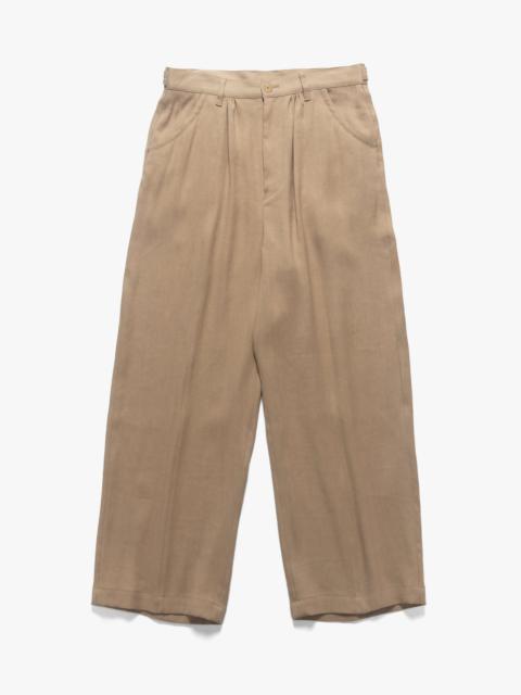 YOKE Linen Acetate Front Gather Wide Trousers Beige