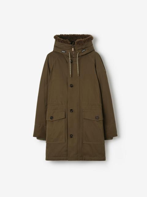 Burberry Shearling Trim Gabardine Parka