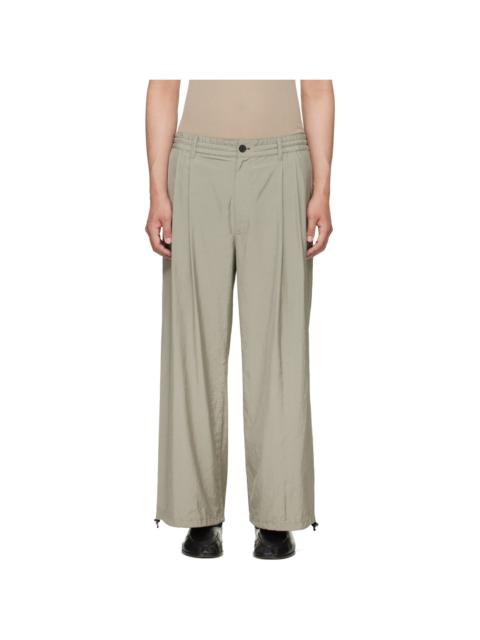YOKE Taupe Silk Nylon 2Pleated Easy Trousers