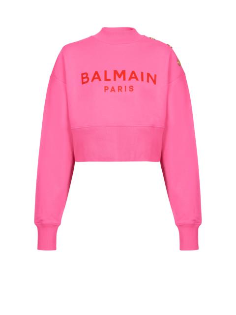 Balmain Cropped sweatshirt with Balmain Paris print