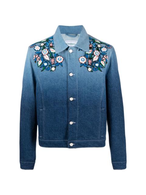 floral-embroidered ombrÃ© denim jacket