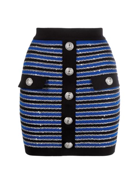 striped button-fastening skirt