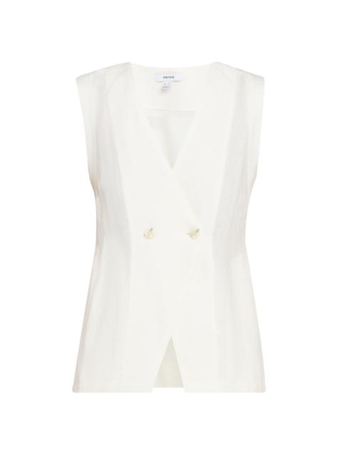 REISS Women's Whitney Linen Double-Breasted Vest - Ivory