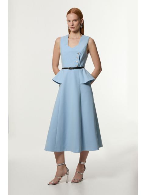KAREN MILLEN Petite Compact Stretch Belted Peplum Detail Full Skirted Midi Dress