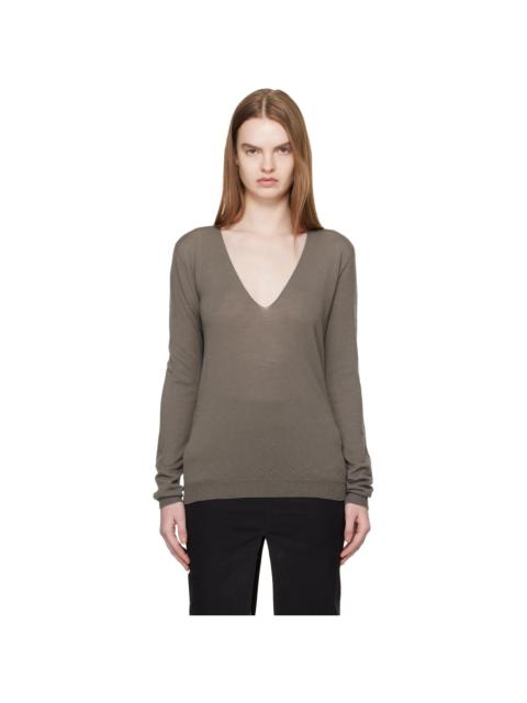 Rick Owens Gray Temple V Neck Pull Sweater
