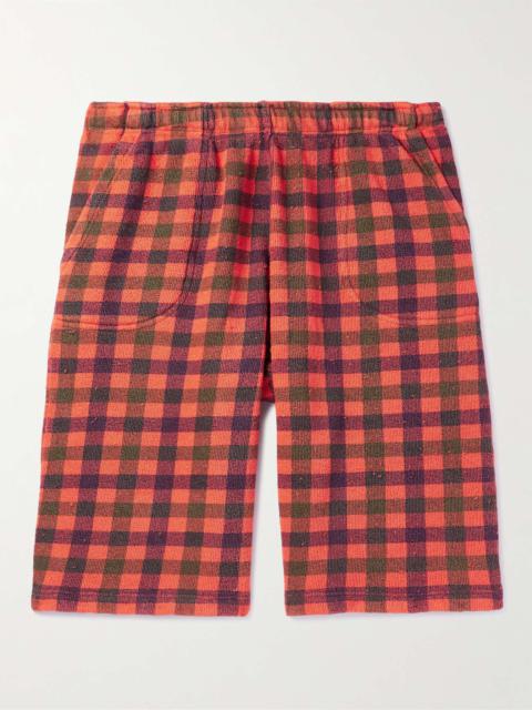 ERL Straight-Leg Distressed Checked Cotton-Jersey Shorts