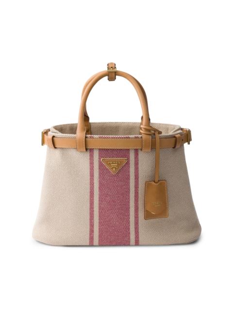 Prada Women's Buckle Canvas and Leather Tote Bag - Beige Khaki