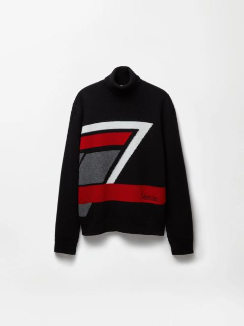 VERSACE Wool Intarsia Knit Turtleneck Sweater