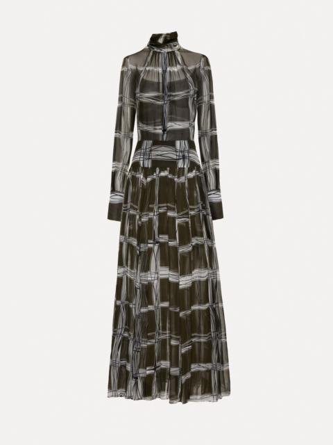 Oscar de la Renta WAVY PLAID SILK CHIFFON DRESS