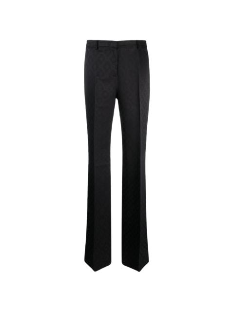 floral-jacquard flared satin trousers