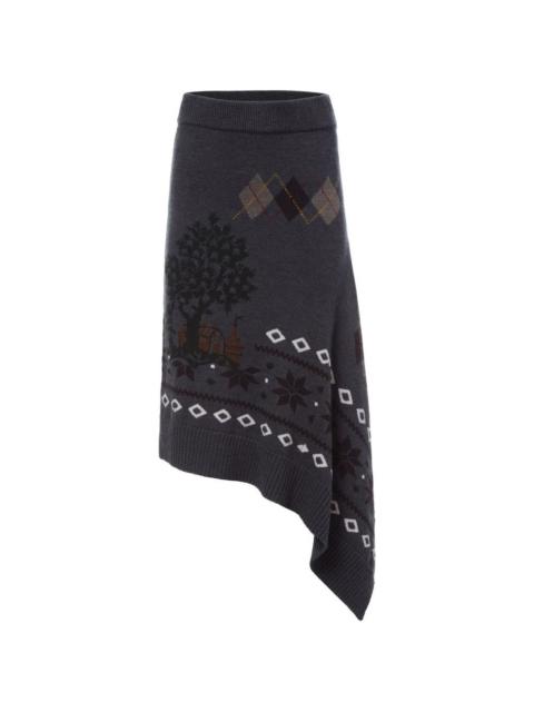 Monse mixed Fair Isle asymmetrical midi skirt