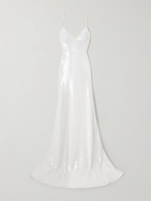ALEX PERRY Bikini sequined mesh gown White