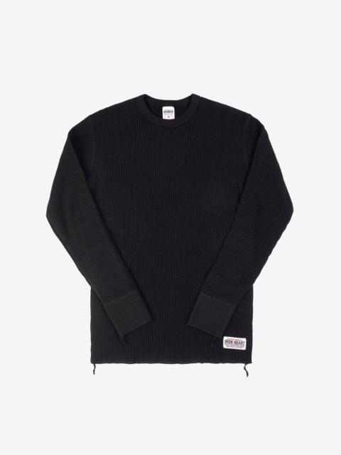 Iron Heart IHTL-1301-BLK Waffle Knit Long Sleeved Crew Neck Thermal Top - Black