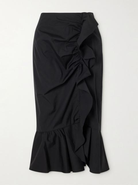 CAROLINA HERRERA Ruched cotton-blend midi skirt Black