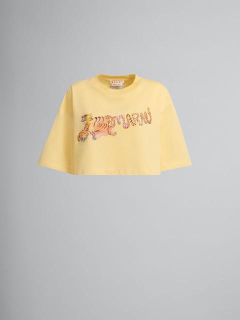 YELLOW ORGANIC JERSEY CROPPED T-SHIRT WITH PRINT