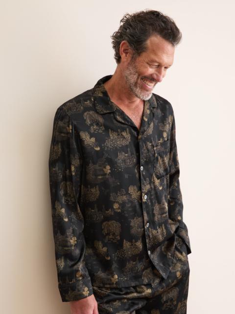 Derek Rose Men's Silk Pajamas London Toile Black