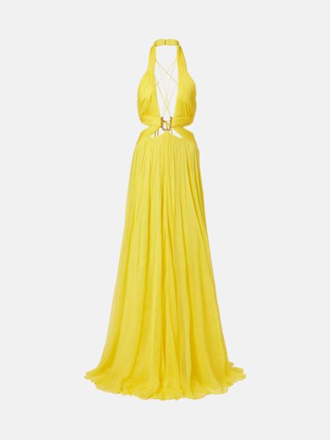 Roberto Cavalli Cutout silk chiffon gown