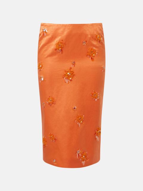 SHUSHU/TONG Embellished linen and silk slip skirt