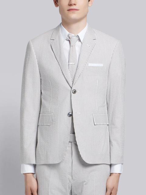 Thom Browne Medium Grey and White Seersucker Half Lined Single Breasted Classic Jacket