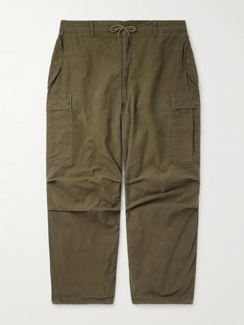 Wide-Leg Cotton-Canvas Drawstring Cargo Trousers Green