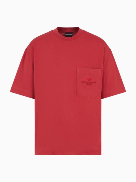 Oversize heavy jersey T-shirt with pocket and embossed logo embroidery